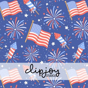 Fyrverkerier natt sömlöst mönster, 4 juli firande USA digitalt papper
