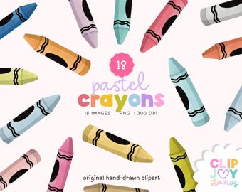 Pastel Crayon Clipart Set: Hand-Drawn PNG Graphics (Digital Download)