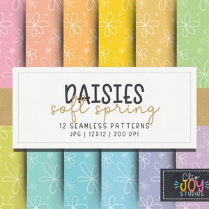 Motifs sans couture de marguerites printanières lumineuses - 12 fonds floraux pastel pour travaux manuels, cartes et sublimation, usage commercial