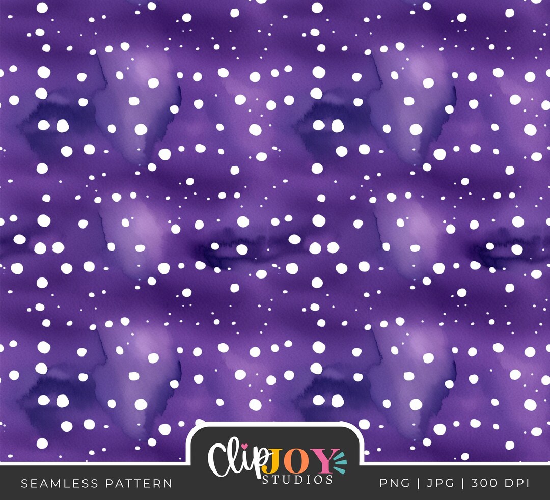 Cute White Polka Dots Purple Watercolor Background Seamless Pattern ...