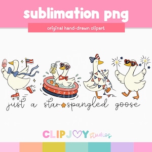 Ganso patriótico dibujado a mano PNG: Clipart de sublimación de ganso tonto del 4 de julio (uso comercial)