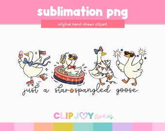 Patriotic Goose Hand-Drawn PNG: 4th of July Silly Goose Sublimation Clipart (Commercial Use)