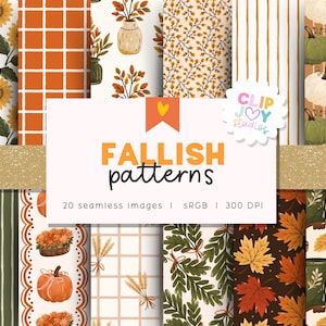Bunt med sömlösa höstmönster | Rustika digitala höstpapper | Lantliga höstmönster för tyg, scrapbooking och hantverk