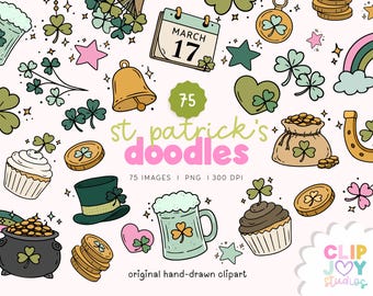 St. Patrick's Day Doodle Clipart Bundle: 75 Hand-Drawn PNG Images (Digital Download)