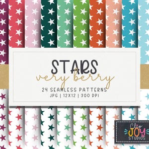 Beere Stern Digitales Papier - Bunte Sterne Muster - Festliches Scrapbook Papier für Hintergründe, Basteln, Scrapbooks, kommerzielle Nutzung