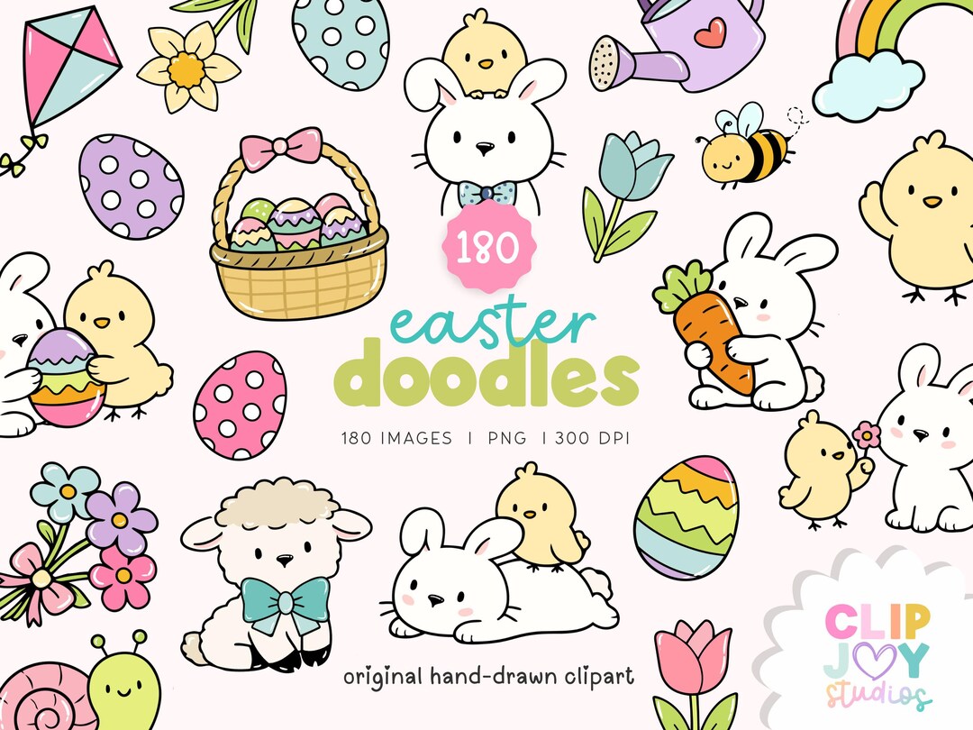 Easter Doodle Clipart Bundle – 180 Bunny and Chick Spring Kawaii ...