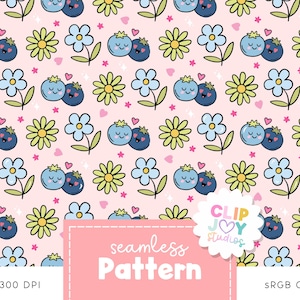 Pink Summer Blueberries Seamless Pattern: Blueberry Love Background for Crafting and Planners
