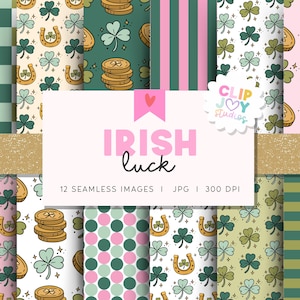 St Patrick's Day Seamless Patterns: Irish Luck Digital Paper (12x12in JPG Download)