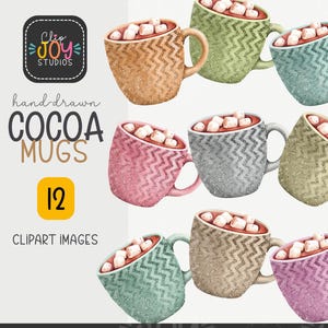 Cocoa Mugs Clipart, Neutral Watercolor Coffee Mugs with Glitter Geometric Accent Design, Creative Elements, Commercial Use