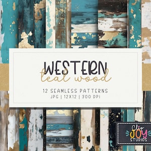 Teal Wood Digital Paper: Western Rustic Barnwood Background (12x12 inch, 300 DPI) (Digital Download)