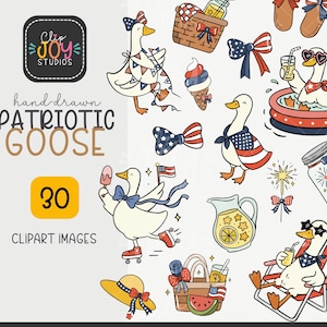 Vaterhaftes Silly Goose Clipart-Set - 4. Juli, Picknick, Feuerwerk und Sommerspaß, transparente PNGs für Aufkleber, Einladungen, Sublimation
