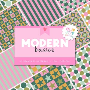 Carta digitale MCM: motivi geometrici rosa e verdi (download JPG 12 x 12 in)