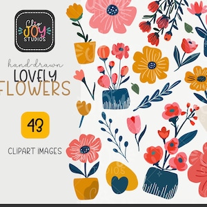 Hand-Drawn Flower Pots Clipart Bundle, SVG + PNG Colorful Floral Clip Art, Cute Garden Graphics, High Quality Designs, Commercial Use