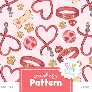 Puppy Love Valentines Pattern: Dog Lover Seamless Repeating Fabric Design for Sublimation, Original Art