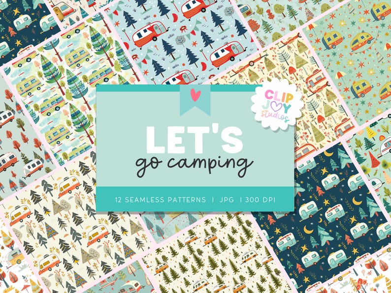 Retro Rv Texture Retro Camper Digital Paper: Seamless RV Camping Textures (commercial ...