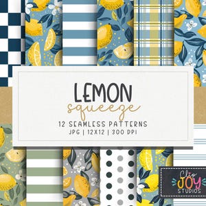 Zitrone Florale Digitales Papier: Sommer Scrapbook Muster (12x12 inches, 300 DPI) (Digital Download)