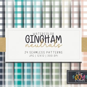 Seamless Watercolor Gingham Check Pattern, Neutral Colors, Hand Drawn Surface Design, Digital Paper, Background, Scrapbook, Commercial Use
