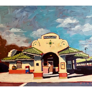 Ridgewood NJ Train Station Fine art print of painting of the charming mission-style station. Available in two sizes. Unframed. FREE SHIPPING