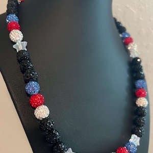Baseball Necklace red black & blue drip
