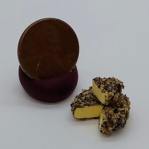 Miniature Dollhouse (1) Whole Peppered Cheese wheel with slice cut out 1:12 scale Food Kitchen counter table #2535