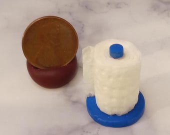Miniature Dollhouse (1) Blue paper towel holder 1/12 scale kitchen counter #4518