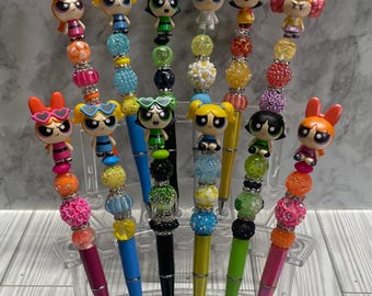 PowerPuff Beaded Pen | Blossom | Bubbles | Buttercup | PowerPuff Girl | Custom PowerPuff Pen