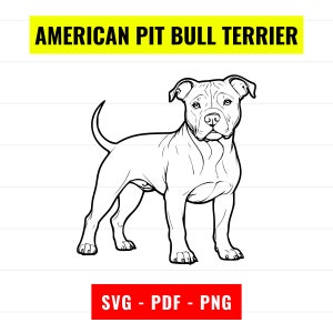 American Pit Bull Terrier SVG: Outline Vector Portrait (Digital Download)