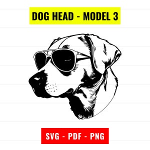 Dog Head SVG, Dog Outline Vector, cute dog portrait svg, cool dog PNG 300 dpi, PDF, dog wearing sunglasses svg, animal svg Digital Download