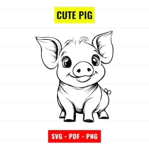 Cute baby Pig SVG, Pig Outline Vector, pig svg cut file, owl silhouette, pig PNG 300 dpi, PDF, cute pig portrait Digital Download Instant