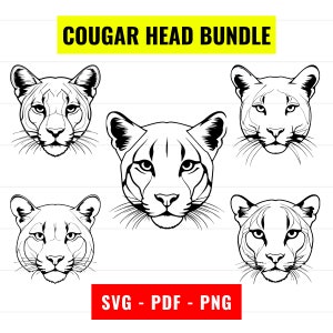 Cougar Head SVG, Panther svg, Mountain Lion Vector, PNG 300 dpi, PDF, Catamount portrait, Puma svg cut file cricut, Instant Digital Download