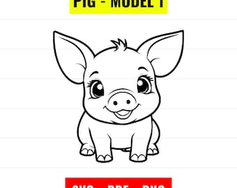 Baby Pig SVG, Vector Outline Portrait (Digital Download)