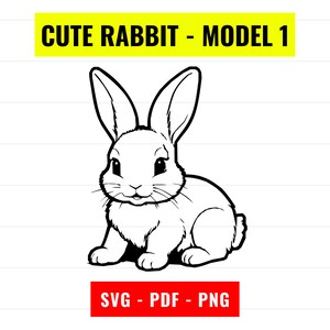 Cute Bunny SVG, cute rabbit Outline, bunny Vector, rabbit PNG 300 dpi, PDF bunny portrait, cute rabbit illustration Instant Digital Download