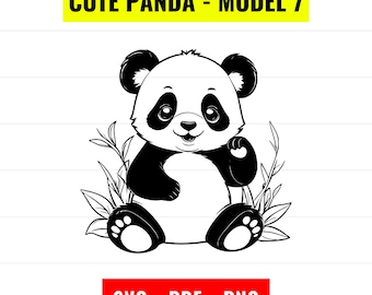 Baby Panda Vector, Panda Outline SVG, PNG, PDF (Digital Download)