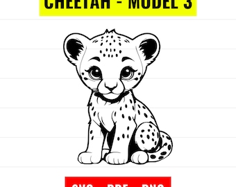 Baby Cheetah Outline SVG, Animal Vector (PNG, PDF