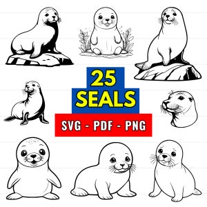 Pakiet Seal SVG, zarys Seal SVG, PNG, PDF, uroczy wektor Seal dla Cricut, pakiet zwierząt morskich SVG plik do cięcia Natychmiastowe pobieranie cyfrowe