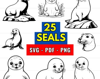 Seal Bundle SVG pack: 25 Sea Animal Portrait Designs (Digital Download)