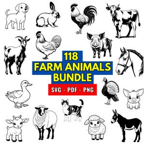 Farm Animals Bundle SVG, Animals Bundle, PNG 300 dpi, PDF Cute Farm Animal Vector for Cricut, cute animal svg bundle pack Digital Download