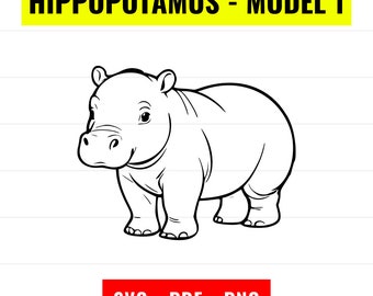 Hippo SVG, Baby Hippopotamus Outline Vector (Digital Download)