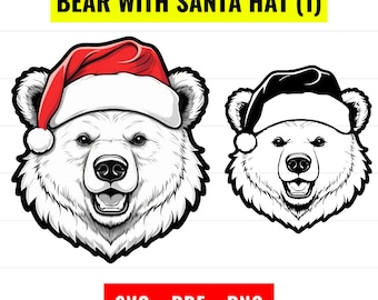 Bear Santa Hat SVG, Christmas Animal Cut File (Digital Download)