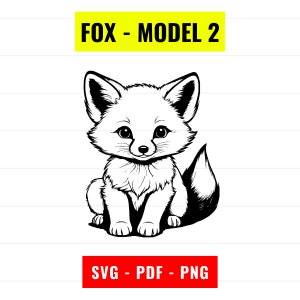 かわいいキツネのSVG、キツネのアウトラインベクター、キツネのシルエットSVG、キツネPNG 300 dpi、PDF、かわいい赤ちゃんキツネのイラスト、動物SVGデジタルダウンロードインスタント
