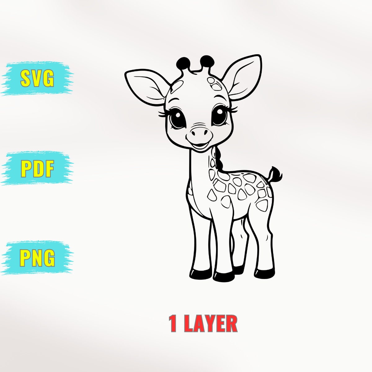 Cute Baby Giraffe SVG, Giraffe Outline, PDF Giraffe Vector for Cricut ...