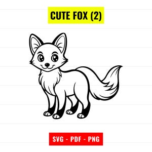 Cute Fox SVG, Fox Outline Vector, Fox silhouette svg, fox PNG 300 dpi, PDF, cute baby fox illustration, animal svg Digital Download Instant