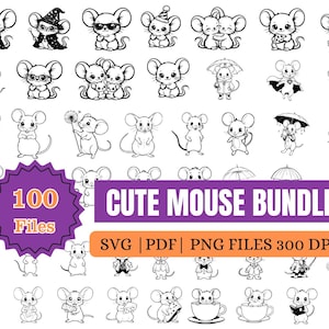 Pakiet myszy SVG, PNG 300 dpi: 100 projektów sylwetek myszy (pobranie cyfrowe)