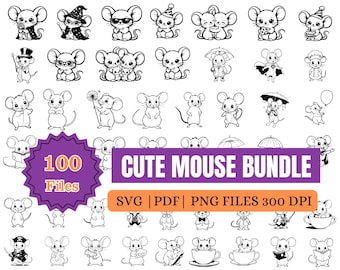 Mouse Bundle SVG, PNG 300 dpi: 100 Mouse Silhouette Designs (Digital Download)