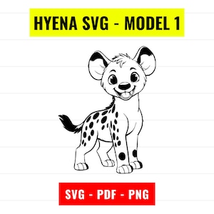 Lindo SVG de hiena, vector de contorno de hiena, silueta de hiena bebé, pequeña hiena PNG 300 dpi, PDF, lindo retrato de hiena SVG Descarga digital instantánea