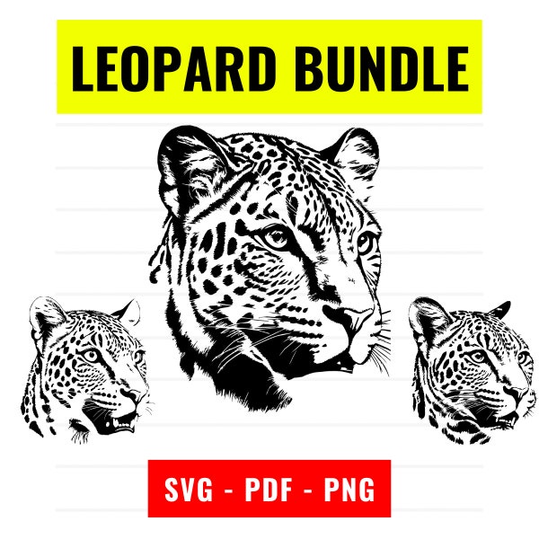 Leopard SVG, Leopard Head Bundle, PNG, PDF Animal svg Leopard Vector svg for Cricut, Leopard Outline svg, Leopard Head svg Digital Download