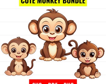 Monkey Clipart Bundle, Playful Animal Vector (PNG, PDF)