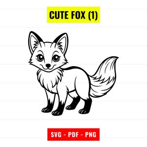 Cute Fox SVG, Fox Outline Vector, Fox silhouette svg, fox PNG 300 dpi, PDF, cute happy fox illustration, animal svg Digital Download Instant