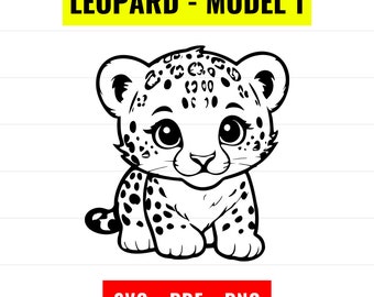 Leopard SVG, Baby Leopard Outline, PNG, PDF, cute leopard Vector for Cricut, wild animals svg, cute baby Leopard portrait Instant Download