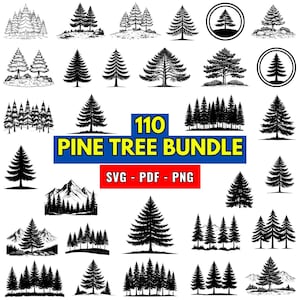 Pine Tree SVG Bundle, PNG 300 dpi: Forest Silhouette Vector Graphics (Digital Download)